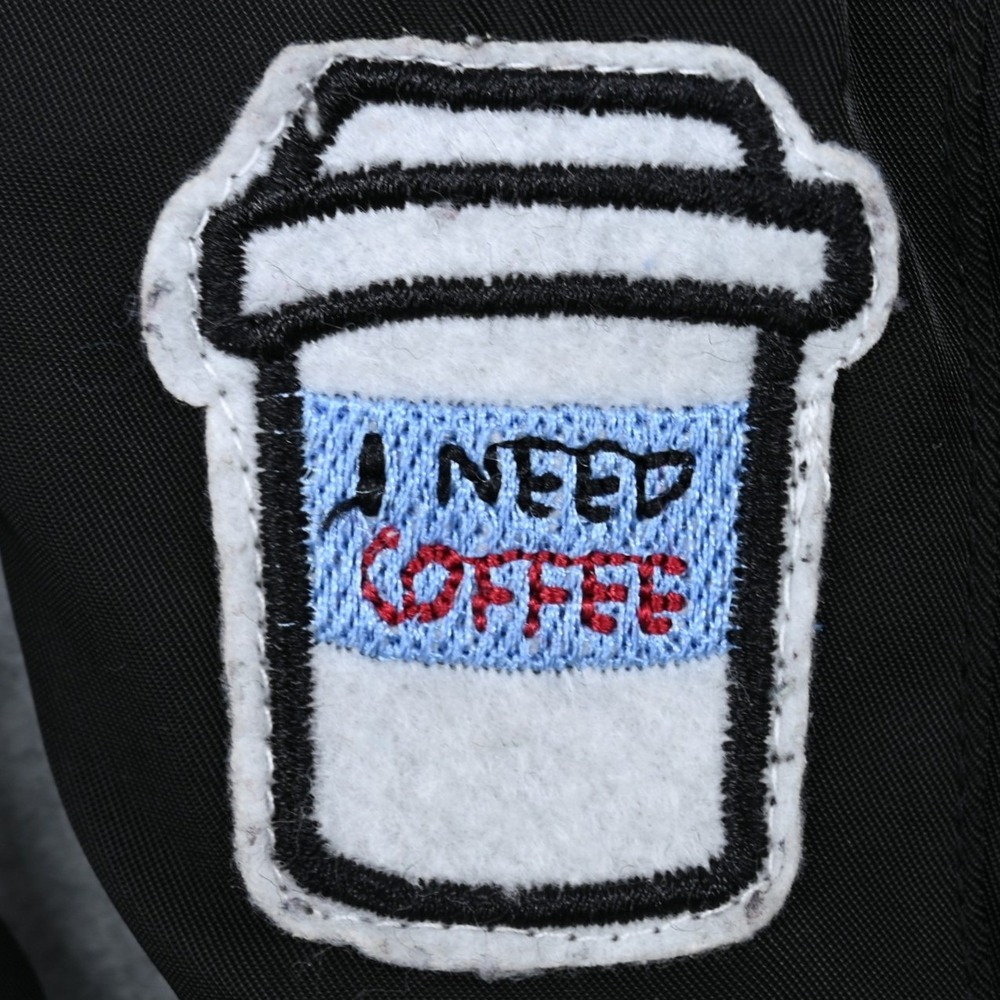 Joe Boxer Womens Black Bomber Jacket Patches Smiley Coffee Bossy Full Zip L - Picture 3 of 14